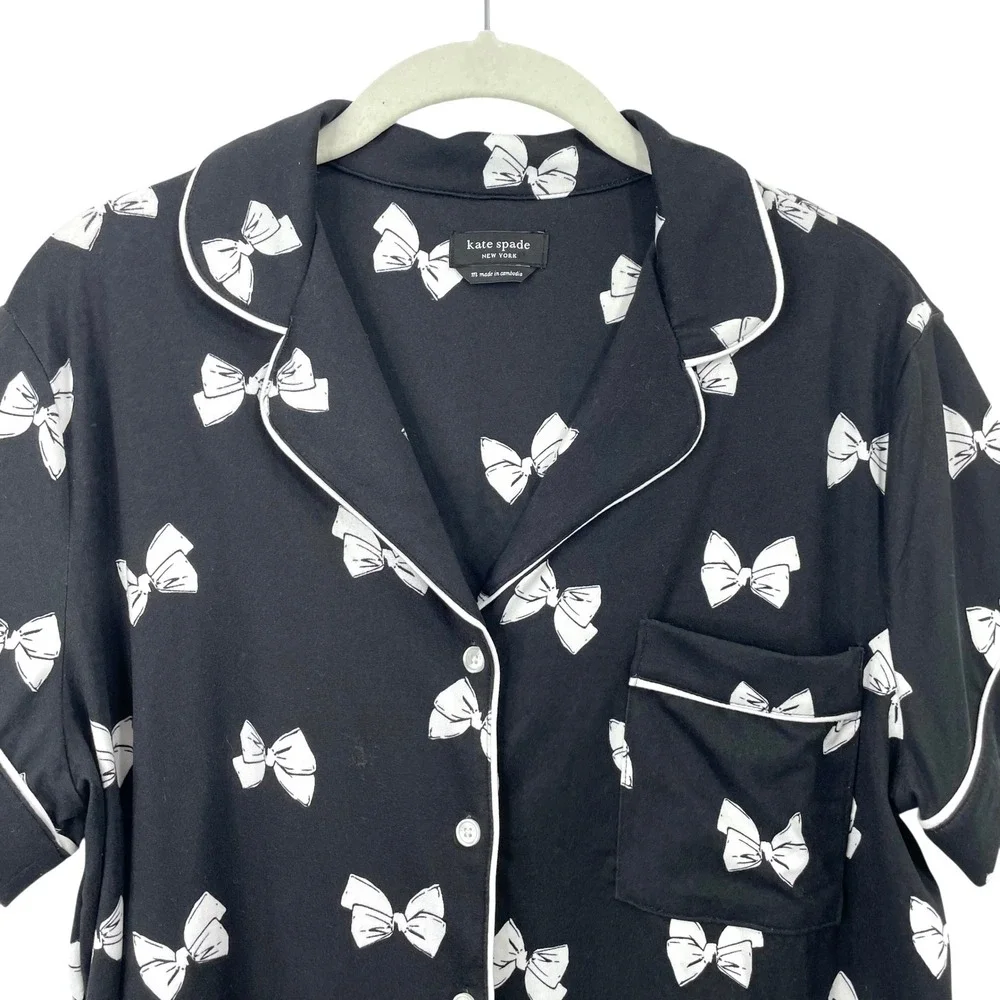 Kate Spade New York bow tie short‎ sleeve pajama top Size M black white cute